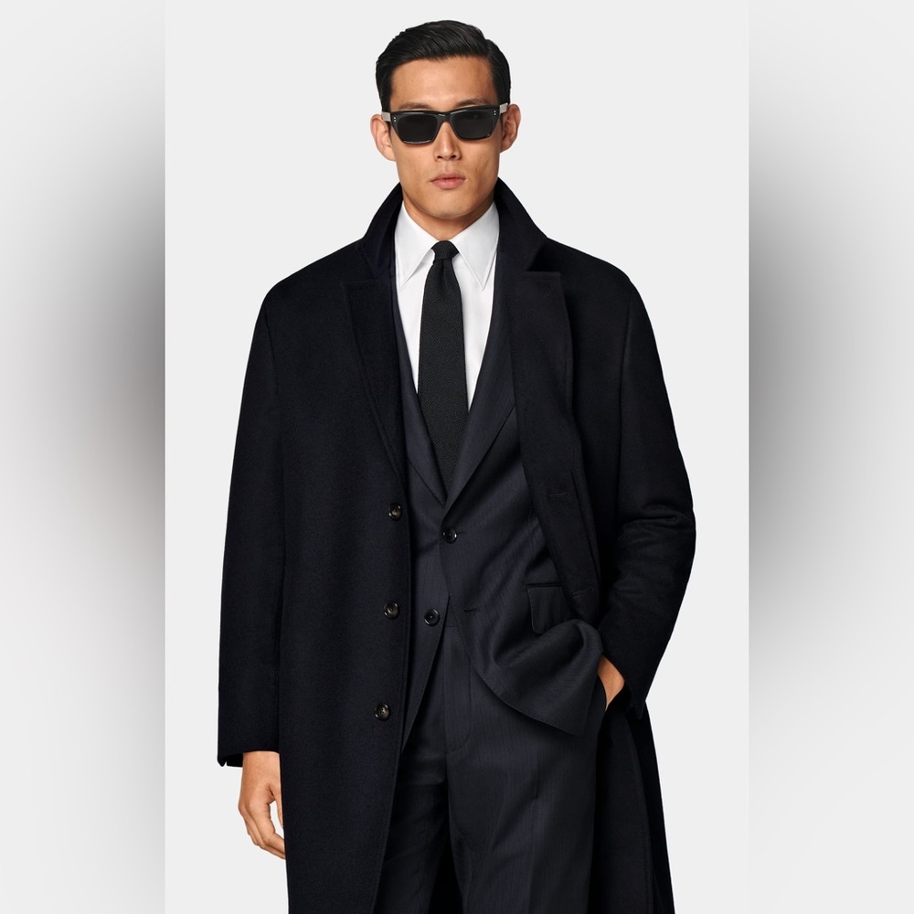 Cezani Black Wool Long Coat Peacoat 44L